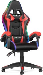 bigzzia RGB Gaming Chair with LED Lights and Ergonomic Computer Chair Reclining PU Leather High Back Video Game Chair with Headrest Adjustable Lumbar Support Linkage Armrest for Adults (Black/Red)