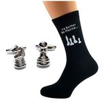 I'd Rather be Playing Chess with Chess Pieces Image Design Mens Black Socks & Pawn and Knight Chess Piece Cufflinks