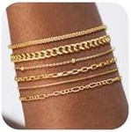 DEARMAY 14K Gold Bracelets for Women Trendy Dainty Gold Plated Jewelry Sets Waterproof Fashion Stackable Box Beaded Figaro Rope Cuban Chain Bracelet Pack Stack Gifts for Womens