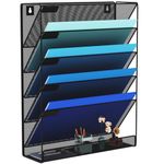 GDINDINFAN Wall File Organizer Holder Mesh Hanging Paper Document Holder,Vertical 6 Pocket Tier for Office Home, Black