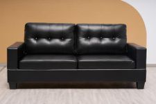 Cube -Black Bonded Leather 3+2 Seater Sofa Set- Highback Fabric Couch Living Room Furniture - 3 Seater settee - 2 Seater sofas & couches (Black, 3 Seater Sofa)