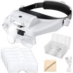 EEEKit Headband Magnifier with 3 LED Light, Head Mount Magnifying Eye Glasses for Hobbies, 1X to 14X Headset Spectacles