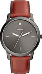 Fossil Leather The Minimalist 3H Analog Grey Dial Men's Watch-Fs5479, Band Color:Brown