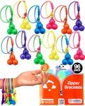UpBrands 96 Bubbles Party Favors For Kids, Upgraded Pop-it Zipper Bracelets, Fidget Bracelets, ADHD Fidget Toys For Kids, Stress Relief Fidget Toys & Kit For Goodie Bag