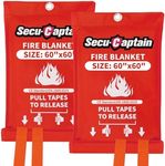 SecuCaptain Emergency Fire Blanket for Home - 2 Pack 60"x60" X-Large Flame Retardant Blankets with Fireproof Tabs for House Camping Kitchen Fire Protection Survival Safety