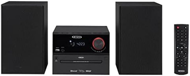 Jensen Professional JBS-500 Modern Bluetooth Wireless Stereo Music System Home CD Player, MP3 USB, Audio in, Headphone Jack, FM Radio, 30W - (Jet Black)