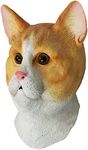 Latex Cat Mask Pussycat Fancy Dress Animal Tabby Mask Costume Props Stag Party Halloween (Orange White Cat Mask)