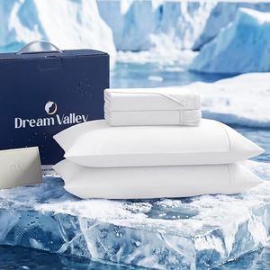Dream Valley® Cooling Sheets King Size, Cooling Fitted Breathable Bed Sheets & Flat Sheet with 2 Pillowcases-4 PCS for Night Sweats & Hot Sleepers, Q-Max >0.45 Aerocool, Deep Pocket 16", Cloud White
