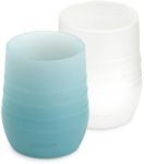 NumNum Tiny Training Cup | Baby's First Cup | 100% Silicone Non-Slip Open Cup for Baby Drinking and Self Feeding Development | BPA Free Drop-Proof | for Infants 4 Months+, 2 Ounce (Clear/Blue Tint)