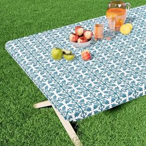 misaya Rectangle Vinyl Table Cloth, Elastic Fitted Flannel Backed Tablecloth, 100% Waterproof Plastic Table Cover Fits 8 Foot Folding Tables for Picnic, Camping, Outdoor (Turquoise, 30" x 96")