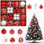 YELINTIAN Christmas Ornaments for Tree, Decorations Christmas Balls with Lanyard,42Pcs Balls Shatterproof Ornaments Tree, with Tree Ornaments Hooks for Xmas Holiday Wedding Party Decoration (Red)