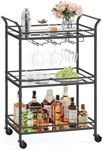 VASAGLE Bar Cart, Home Bar Serving Cart, Small Bar Cart with 3-Tier Shelf, Wine Holders, Glass Holders, Bar Cart for Small Spaces, Kitchen, Living Room, 15 x 23.6 x 36.2 Inches, Black ULRC100B01