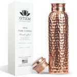 Otiem Copper Water Bottle 34 Oz Copper Bottle Water with Lid - Ayurvedic Copper Drinking Vessel - 100 Copper Water Vessel - Drink More Water Bottle - Large - Leak Proof - Hammered