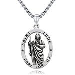 DOTBJ 925 Sterling Silve St Jude Pendant Necklace | Amulet Saint Jude Medal Jewelry for Men Women With 3mm 22"+2" Box Chain