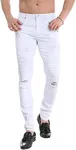 TEGIAS Men's Ripped Zipper Deco Washed White Skinny Fit Jeans 32
