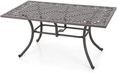 MFSTUDIOO 6-Person Cast Aluminum 63" Rectangle Patio Dining Table with Retro Design Pattern and Umbrella Hole, Frosted Golden Black