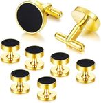 Diamday Cufflinks and Tuxedo Studs for Clothing for Men Stainless Steel Gold Cufflinks for Shirts and Ties Shirt Accessories Classic Tuxedo Buttons and Cufflinks for Father's Day Gold Tones