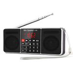 PRUNUS J-288 Portable Radio Small, AM FM Radio Rechargeable with Bluetooth Speaker, Sleep Timer and Power-Saving Display, Battery Operated Radio with AUX jack, USB Disk and TF Card, NO Manual Preset