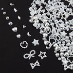 600 Pcs 3D Pearls White Nail Charms Multi Shapes Heart Star Bowknot Round Pearls Nail Beads Charms Acrylic ABS Hollow Pearls Heart Nail Charms for Manicure DIY Crafts Jewelry Accessories