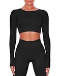 Buttergene Women Workout Sets 2 Pieces Long Sleeve Yoga Outfits Gym Clothes Seamless Ribbed Crop Top High Waist Leggings