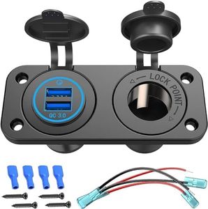 LH-QC 3.0 USB Outlet 12V Boat Marine Waterproof Cigarette Lighter Socket Splitter 12 Volt DC Power Charger Adapter DIY Kit with Blue LED Dual USB Ports for Rocker Switch Panel on Car RV Golf Cart ATV