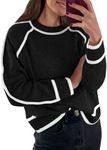 LILLUSORY Women's Chunky Oversized Sweaters Pullover Knit Trendy Outfits Color Block 2024 Winter Clothes Black L