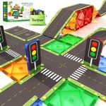 56PCS Magnetic Tiles Road Toppers Set Building Toys for 3 Year Old Boys and Girls Playing with Car Toys Preschool Learning Activities Gift for 3 4 5 6 Year Old Toddlers Kids