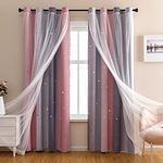 XiDi Dream Star Blackout Curtains for Kids Rooms Girl Princess Curtain for Daughter Bedroom Window (Pink Grey, W52 X L72)