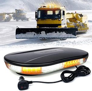Xprite COB LED Rooftop Strobe Beacon Lights Bar, Warning Caution Snowplow Light 19 Flashing Patterns w/Magnetic Base for Emergency Construction Vehicles Tow Trucks Postal Mail Van - White&Amber