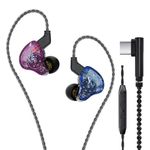 KBEAR KS2 IEM, in Ear Monitor Headphones Hybrid 1BA 1DD Wired Earbuds Stereo Bass HiFi IEM Earphone Noise Cancelling High Resolution with Detachable Cable for Running (USBC with Mic, Blue-Purple)