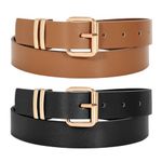 JASGOOD 2 Pack Women Leather Belts for Jeans Fashion Ladies Waist Belt for Dresses with Gold Buckle