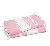 Lane Linen Turkish Beach Towels, 2 Pack Extra Large Beach Towel, Pre-Washed for Soft Feel, 100% Cotton Oversized Sand Free Quick-Dry Pool Towel, Beach Towels for Adults, 39"x71" - Candy Pink