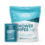 FunkBlock Body Wipes: Large Shower Wipes Ideal for Hygiene, Body Cleansing, Camping Wipes, Gym & Travel. No Rinse Bathing Wipes with Aloe and Vitamin E. Bag of (10) Unscented, Individually Wrapped,