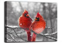 Cardinal Wall Art Winter Picture Red Bird Canvas Prints Cardinal Painting Stretched and Framed for Holiday Christmas Decor 12x16inch