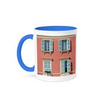 3dRose Mug_162567_6 "Quaint European Shuttered Windows in Nice South of France" Two Tone Blue Mug, 11 oz, Blue/White