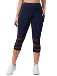 BLINKIN Women's 3/4 Gym Wear Tights For Women With Mesh Insert&Side Pockets : Perfect For Active Wear,Yoga&Workout - The Ultimate Gym Skinny Fit Pants For Women&Girls (8160,Color_Navy Blue,Size_S)