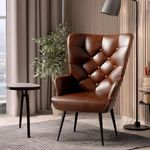 Aivermeil Modern Accent Chair Upholstered Armchair with Scooped Arms Velvet Accent Chairs for Living Room, Button Tufted Armchair with Metal Legs Thick Padding for Bedroom Brown