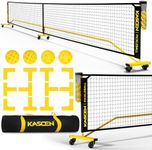 Kascen Portable Pickleball Net with Wheels and Court Lines - 22FT USAPA Pickleball Net for Driveway, Pickle Ball Net System with Exclusive Ball Holder & 4 Pickleballs for Outdoor Indoor Backyard Black