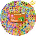 HORIECHALY Scratch and Sniff Stickers for Kids, 36 Sheets Scented Sticker, 9 Scents Smelly Stickers, Reward Stickers and Teacher Stickers Perfect for Classroom, Elementary, Students.