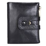 ManChDa Mens Genuine Leather RFID Blocking Bifold Double Zipper Coin Pocket Card Case Wallet Brown Cash Coin Card Holder Travel Purse (Black)