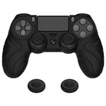PlayVital Guardian Edition Black Ergonomic Soft Anti-Slip Controller Silicone Case Cover for Playstation 4, Rubber Protector Skins with Black Joystick Caps for Dualshock 4 PS4 Slim PS4 Pro Controller