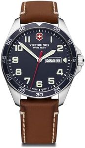 Victorinox Orologio Uomo Fieldforce Ø 42 mm, Swiss Made, Quarzo Analogico, Impermeabile fino a 100 m, Vetro Zaffiro, Cinturino in Pelle, Blu/Marrone