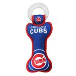 MLB Chicago Cubs Bone Shaped Dental Dog TUG Toy with Squeaker. Tough PET Toy for Healthy Fun, Teething, and Cleaning pet's Teeth and Gum.