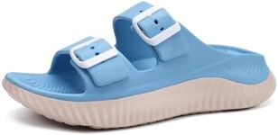 KuaiLu Womens Recovery Sandals Comfortable Plantar Fasciitis Arch Support Ladies Orthopedic Sport Slides Open Toe Slip On Thick Athletic Cushion Slippers Summer Pool Beach Sandles Blue White Size 8