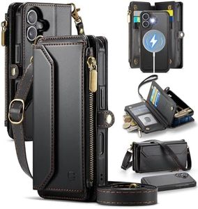 Strapurs for iPhone 17 Detachable Wallet Case Compatible with Magsafe for Women, RFID Blocking 9-Card Holder Zipper Wrist Strap Lanyard PU Leather Magnetic Phone Case for iPhone 17 6.3", Black