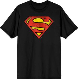 Superman Logo Men's Black Crew Neck Short Sleeve Tee-Large