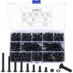 630 Pcs M4 Nuts and Bolts Set, Hex Socket Button Head Cap Screws Bolts and Nuts Set, Round Head Hex Socket Head Machine Bolts and Nuts and Washers Assortment Kit, Carbon Steel, Black