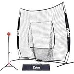 ZELUS 7x7ft Baseball Softball Practice Net | Portable Baseball Net with Tee, 2.8" 16oz Weighted Baseball and Carry Bag for Batting Hitting and Pitching