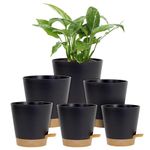 Homeuouz 6 Pack Plastic Plant Pots,Self Watering Plant Pots Indoor,20/17.5/16.5/15/14/12.5CM,Medium Flower Pots with Drainage Holes Saucer and Reservoir for All House Plants(Black)