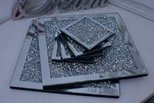 Biznest Set Of Coasters & Placemat Crushed Crystal Sparkle Diamond Glitter Mirrored Silver Home Décor Eye Catching Lovely Display